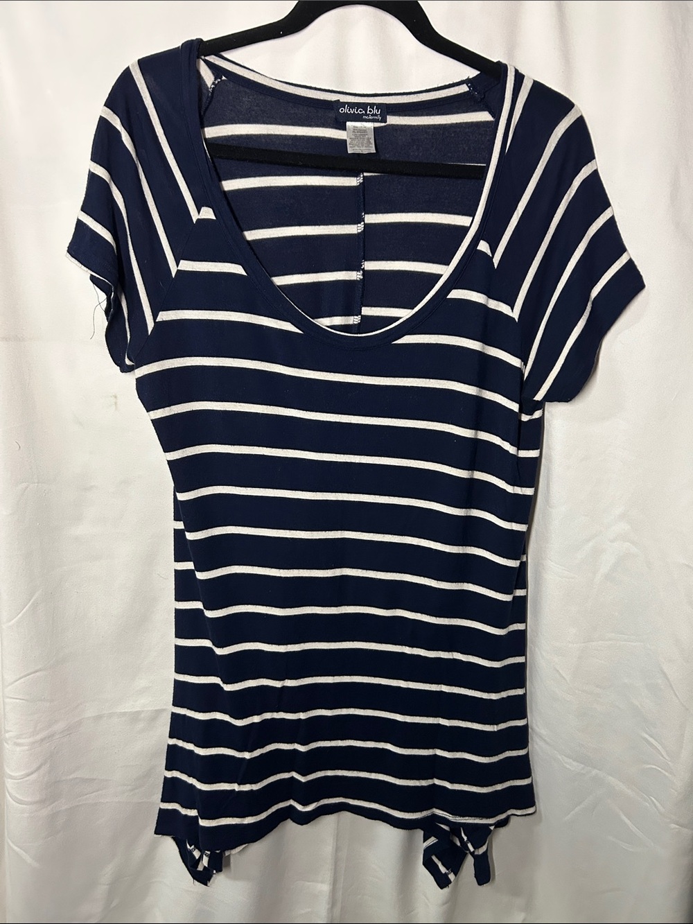 Olivia Sky Navy and White Striped Short Sleeve Scoop Tee, Maternity Large